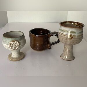 3 Vintage/Signed Hand Crafted Pottery Goblets/Mug